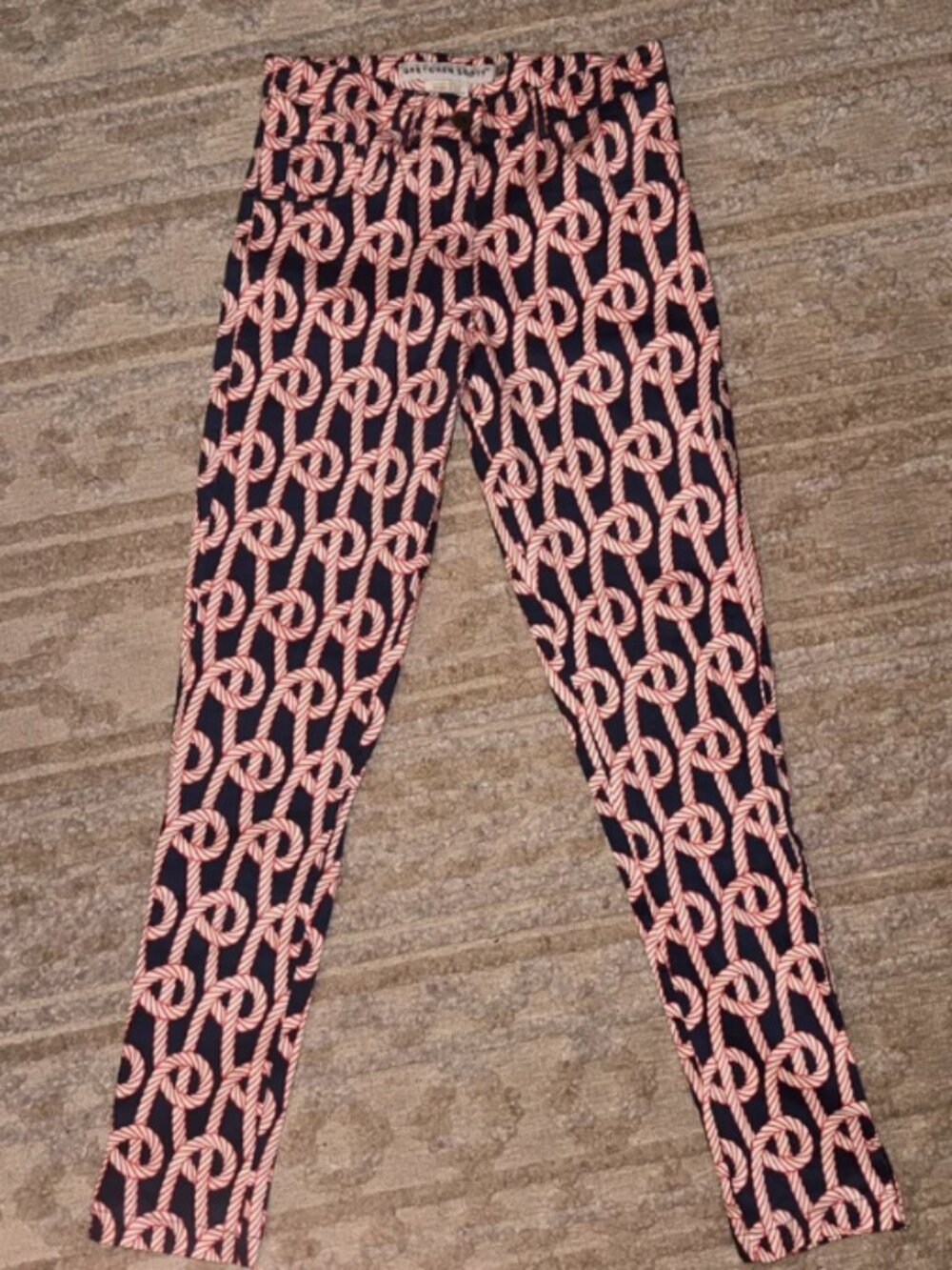 Gretchen Scott Gripless Pants Small Navy & Red Rope Nautical 5 Pocket